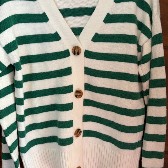 Green and White Striped V-Neck Button Cardigan - Picture 4 of 5
